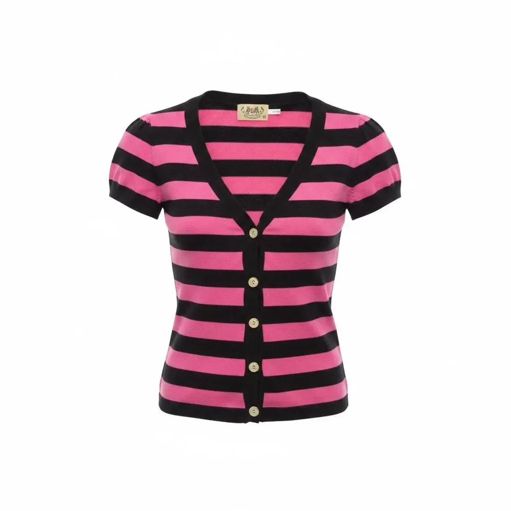 Vintage Y2K 2000s Juicy Couture Striped Short Sleeve Cardigan Sweater Medium
